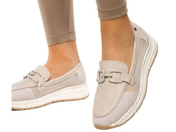 MOKASYNY DAMSKIE PÓŁBUTY WSUWANE NA PLATFORMIE AŻUROWE MODNA OZDOBA r 40