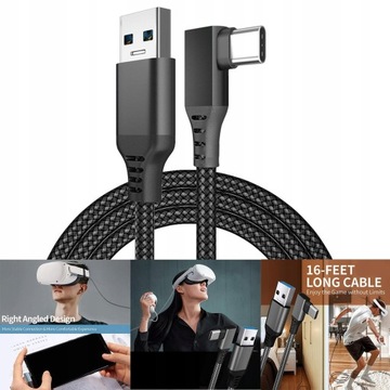 Соединительный кабель 90 градусов для Quest 2 VR, черный, 6 м, 20 футов