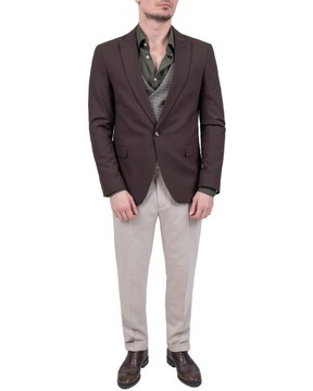 Kamizelka męska dwurzędowa pepitka elegancka casual brazowa - 58