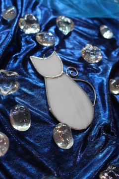 Белый кот, витражный подарочный кулон Тиффани