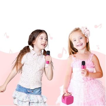 GŁOŚNIK BLUETOOTH PRZENOŚNY KARAOKE Z 2 MIKROFONAMI RÓŻOWY