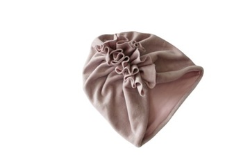 Czapka turban welur pudrowy róż 44-46 podwójna