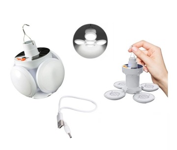 PRZENOŚNA LAMPA SOLARNA KEMPINGOWA TURYSTYCZNA LED SKŁADANA PIŁKA 4-LISTNA