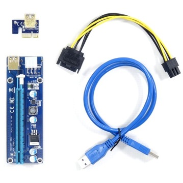 Riser PCI-E 1x - 16x USB 3.0 SATA 6-PIN ver 009s