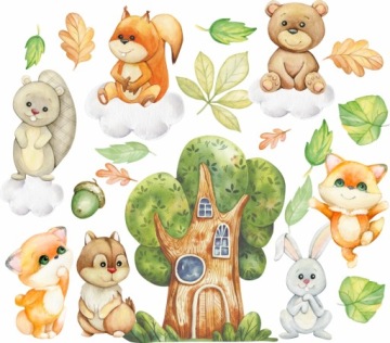 NAKLEJKI NA ŚCIANĘ LAS ZWIERZĄTKA 100x100cm LAS2