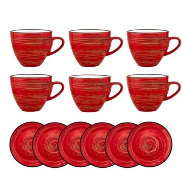 Filiżanka do herbaty 300 ml i spodek 15 cm Wilmax porcelana czerwona 6 szt