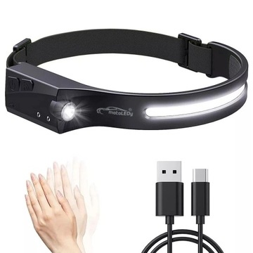 Налобный фонарь - COB + LED, датчик движения, мощный аккумулятор, 8 часов работы, надежность.