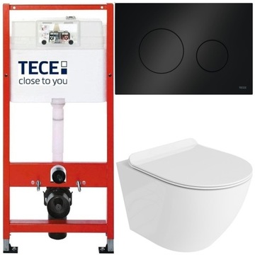 TECE ZESTAW PODTYNKOWY WC MISKA RIMLESS PRZYCISK CZARNY POŁYSK MATA 6W1