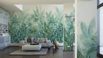 Ботанические ОБОИ - акварель ПАЛЬМОВЫЕ ЛИСТЬЯ ДЖУНГЛИ - КАК СОЗДАНИЕ