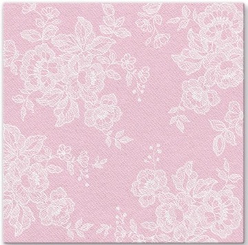 SERWETKI flizelinowe PAW 40x40 RÓŻOWE KORONKA 50 szt. SOFT LACE ROSA