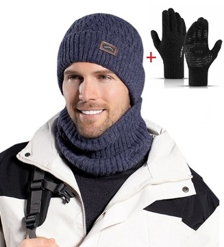 MĘSKI KOMPLET ZIMOWY 3w1 CZAPKA BEANIE SZALIK KOMIN RĘKAWICZKI KOMPATYBILNE