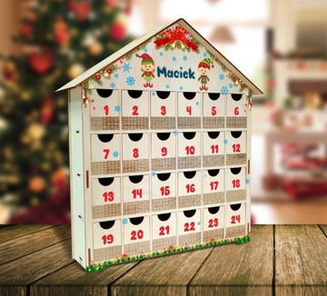 Календарь Адвента деревянный дом на Рождество
