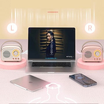 BEZPRZEWODOWY GŁOŚNIK BLUETOOTH PRZENOŚNY RADIO FM USB MP3 RÓŻOWY RETRO