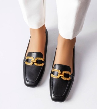 Czarne mokasyny z klamerką klasyczne K205 38