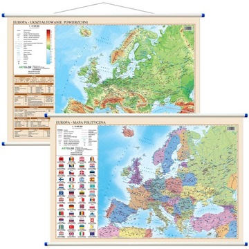 Europa mapa ścienna dwustronna polityczna fizyczna AKTUALNA 2024 ArtGlob