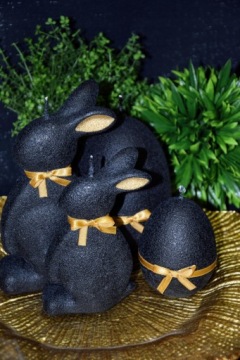 СВЕЧА ПАСХАЛЬНЫЙ ЗАЯЦ 19СМ ВЕЛЮР ЧЕРНЫЙ + ЗОЛОТО