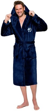 PAWKA ТЕПЛЫЙ, ДЛИННЫЙ МУЖСКОЙ ХАЛАТ С КАПЮШОНОМ M