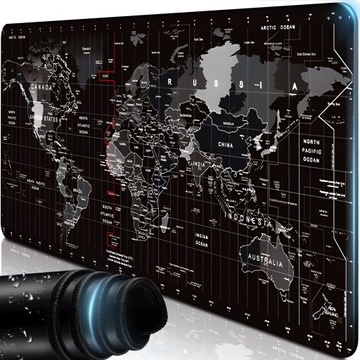 GAMINGOWA PODKŁADKA POD MYSZ NA BIURKO XXL 80X30 DUŻA MAPA ŚWIATA