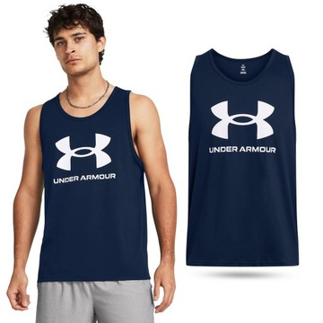 KOSZULKA MĘSKA UNDER ARMOUR BEZRĘKAWNIK SPORTOWY LETNIA BAWEŁNA 1382883-408