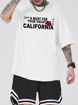 OVERSIZE Z NADRUKIEM CALIFORNIA L KC53105 *ROMWE BIAŁY T-SHIRT