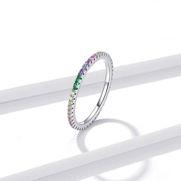 Серебряное кольцо с разноцветными цирконами S925, 14 шт.