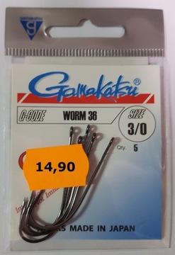Haczyki Gamakatsu Worm 36 nr 3/0 - czarny