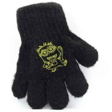 2-3 latka Rękawiczki MINIONKI Akryl Ciepłe Pięciopalcowe 13 cm CZARNE S d