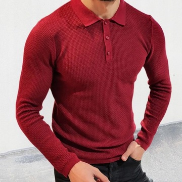 Męski skinny shirt collar sweter z długim rękawem