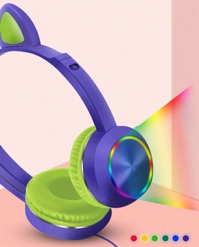 SŁUCHAWKI GAMINGOWE KOCIE USZY PODŚWIETLENIE RGB