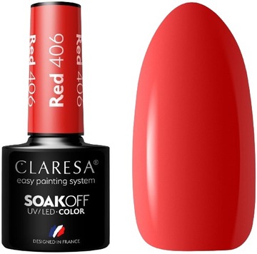 LAKIER HYBRYDOWY RED 406 5g, CLARESA Mocno napigmentowana czerwień