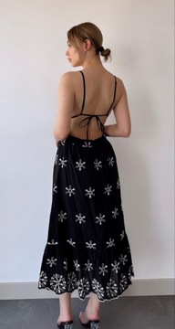 Zara sukienka m 38 haft ażurowa czarna plecy