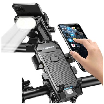 Uchwyt rowerowy na telefon 4w1 lampka LED dzw