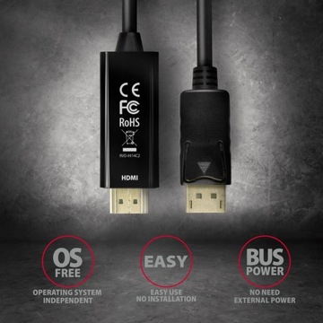 Адаптер Active DisplayPort HDMI 1.4, кабель 1,8 м,