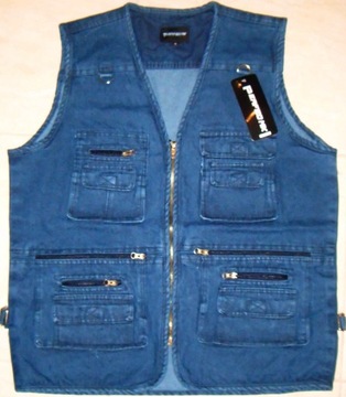 KAMIZELKA MĘSKA JEANS GRANAT ZAMEK KIESZENIE r.M