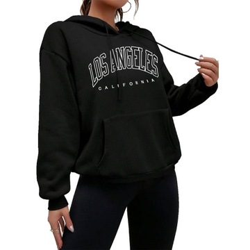 BLUZA DAMSKA OVERSIZE LUŹNA Z KAPTUREM NAPIS LOS ANGELES CALIFORNIA S