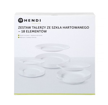 Zestaw talerzy Opal 18 elementów HENDI białe