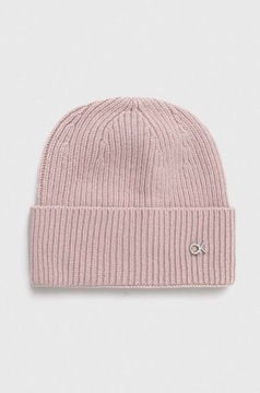 Calvin Klein czapka z domieszką kaszmiru kolor różowy z cienkiej dzianiny K