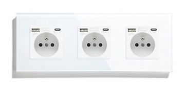GNIAZDKO ELEKTRYCZNE SZKLANE POTRÓJNE USB-C USB A+C RAMKA 228mm