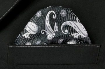 Нагрудный платок графитово-серого цвета с узором пейсли