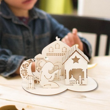 Ид Мубарак Деревянное украшение Соберите 3D-головоломку с замком в креативном стиле C