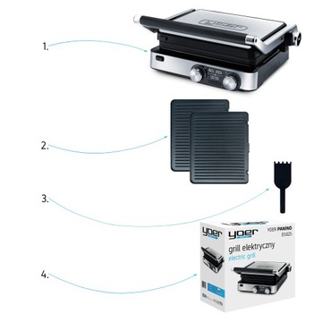 Складной электрический гриль Yoer 2000 Вт + программатор времени и температуры