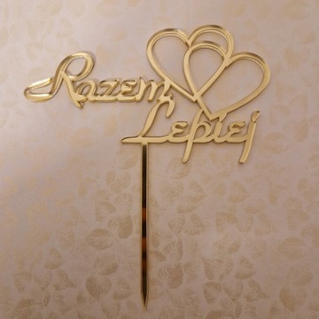 Золотой топпер для свадебного торта Razem Better Hearts