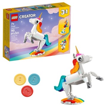 LEGO 31140 Creator 3w1 Magiczny jednorożec konik morski paw + 3 magnesy