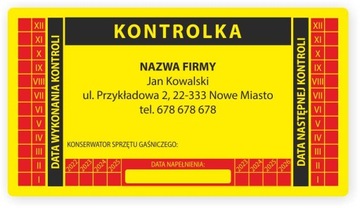 NAKLEJKI na gaśnicę, Kontrolka gaśnic PPOŻ 100szt!