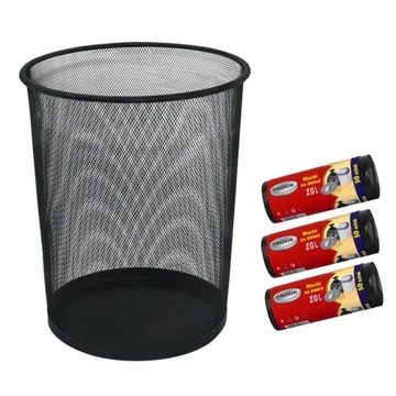 KOSZ BIUROWY na Śmieci Papier 19L Czarny, 3x Worki