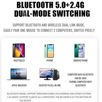 Беспроводная мышь Bluetooth 5.0 для портативных ПК, игровая мышь Macbook, 2,4 ГГц