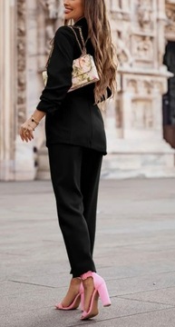 ЖЕНСКИЙ КОСТЮМНЫЙ КОМПЛЕКТ БЛЕЙЗЕР БРЮКИ С ПОЯСОМ ЧЕРНЫЙ 36 S