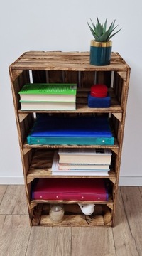 DREWNIANA SKRZYNKA Z 4 PÓŁKAMI, ROZMIAR 75x40x30 CM, KOLOR OPALANY