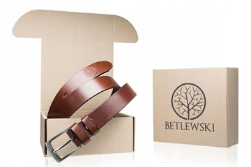Ремень Betlewski мужской коричневый кожаный для брюк, кожа, подарок+сертификат