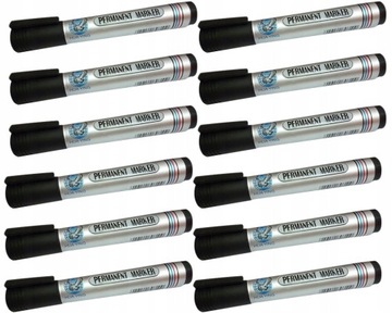 12x MARKER PERMANENTNY OKRĄGŁY CZARNY WODOODPORNY